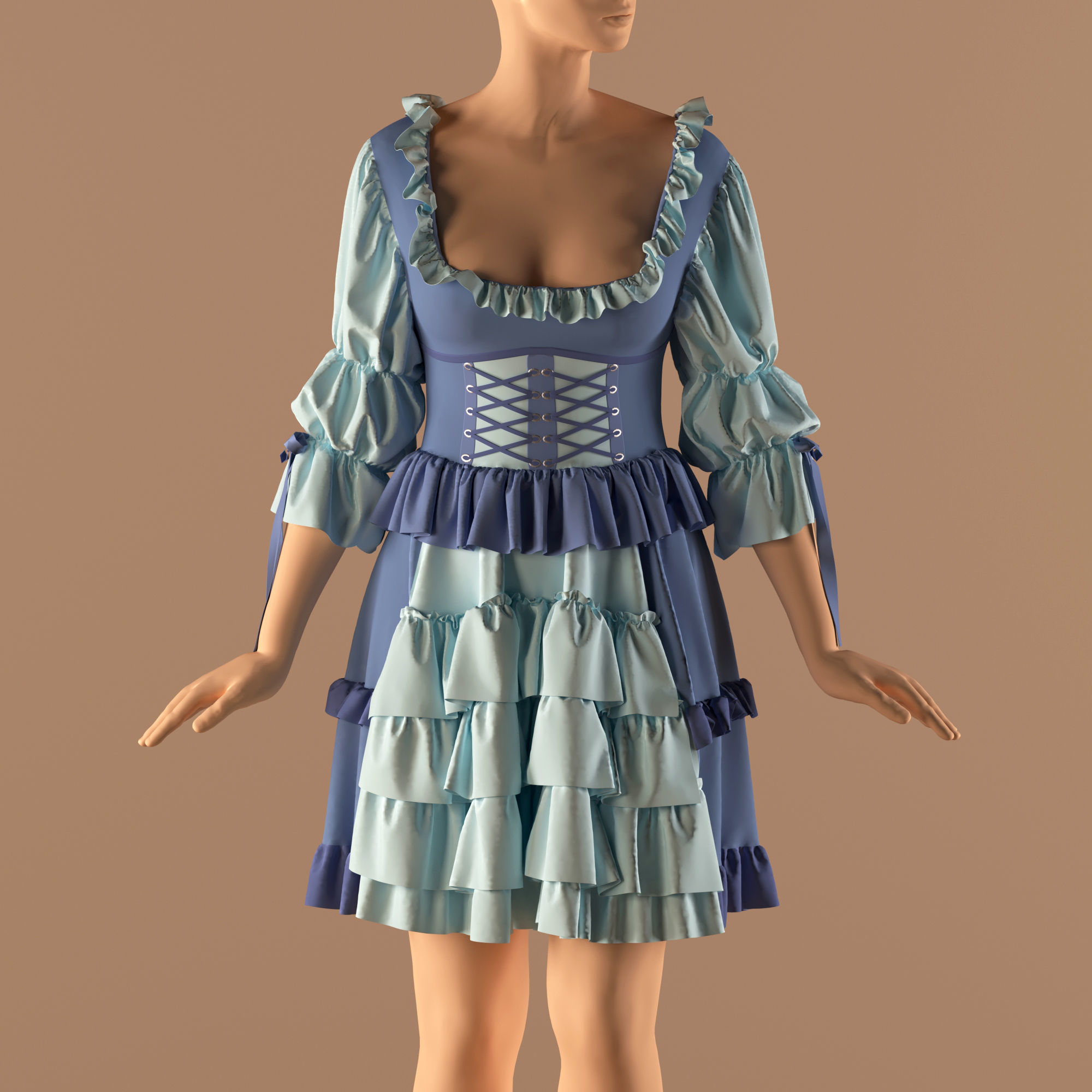 cute custom dress   -ZPRJ- FBX- OBJ-MTL-TEXTURE 3D model_9