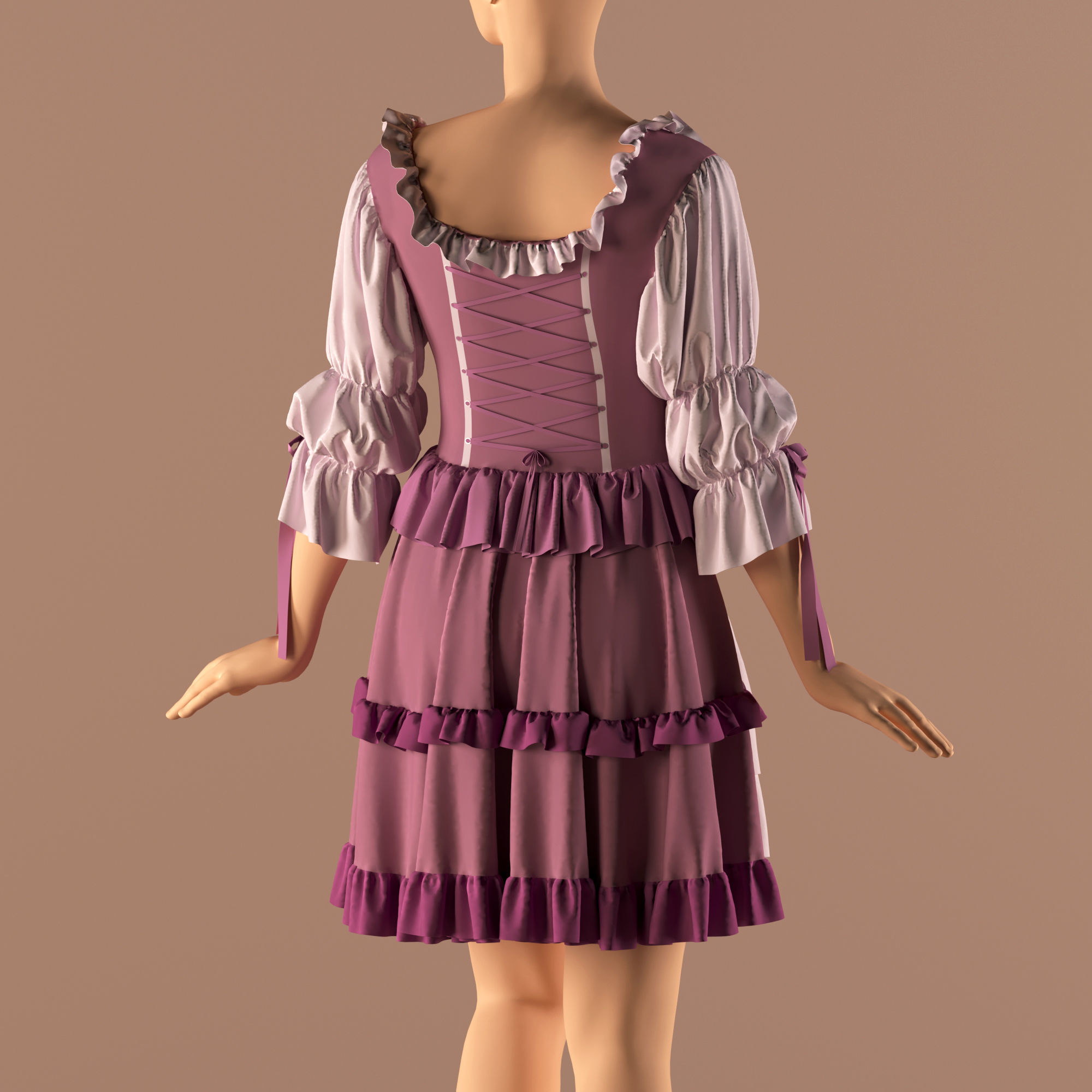 cute custom dress   -ZPRJ- FBX- OBJ-MTL-TEXTURE 3D model_7