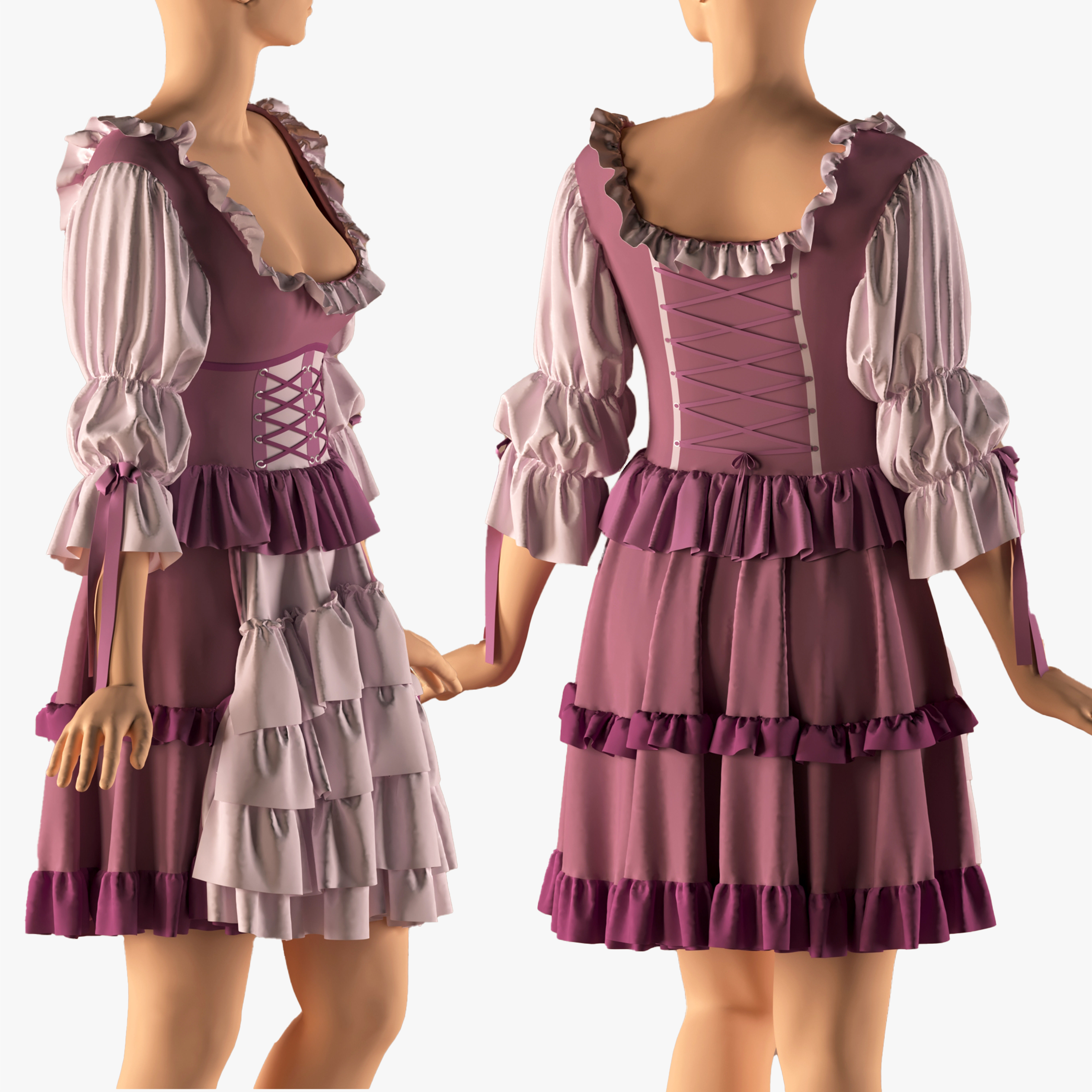 cute custom dress   -ZPRJ- FBX- OBJ-MTL-TEXTURE 3D model_3