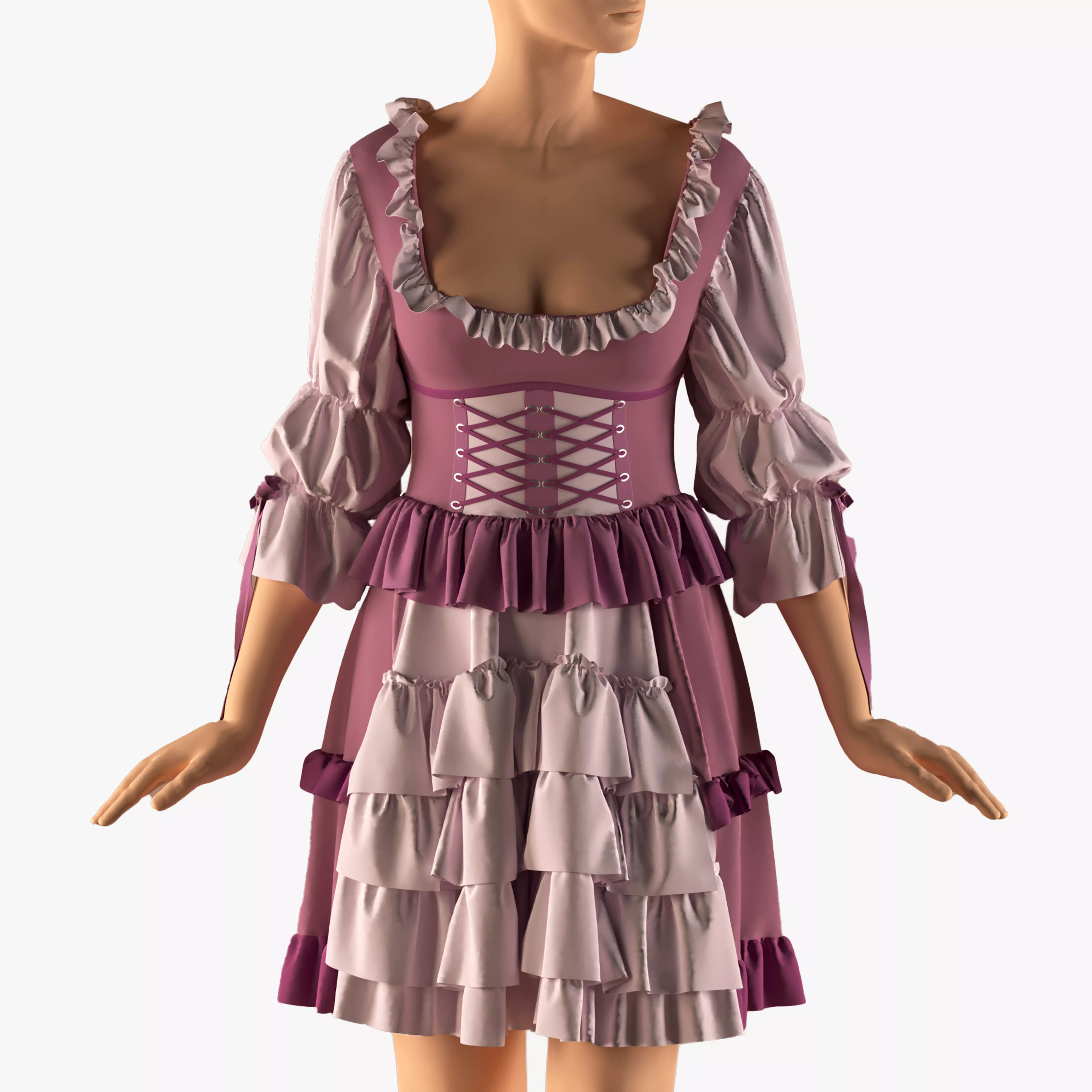 cute custom dress   -ZPRJ- FBX- OBJ-MTL-TEXTURE 3D model_0