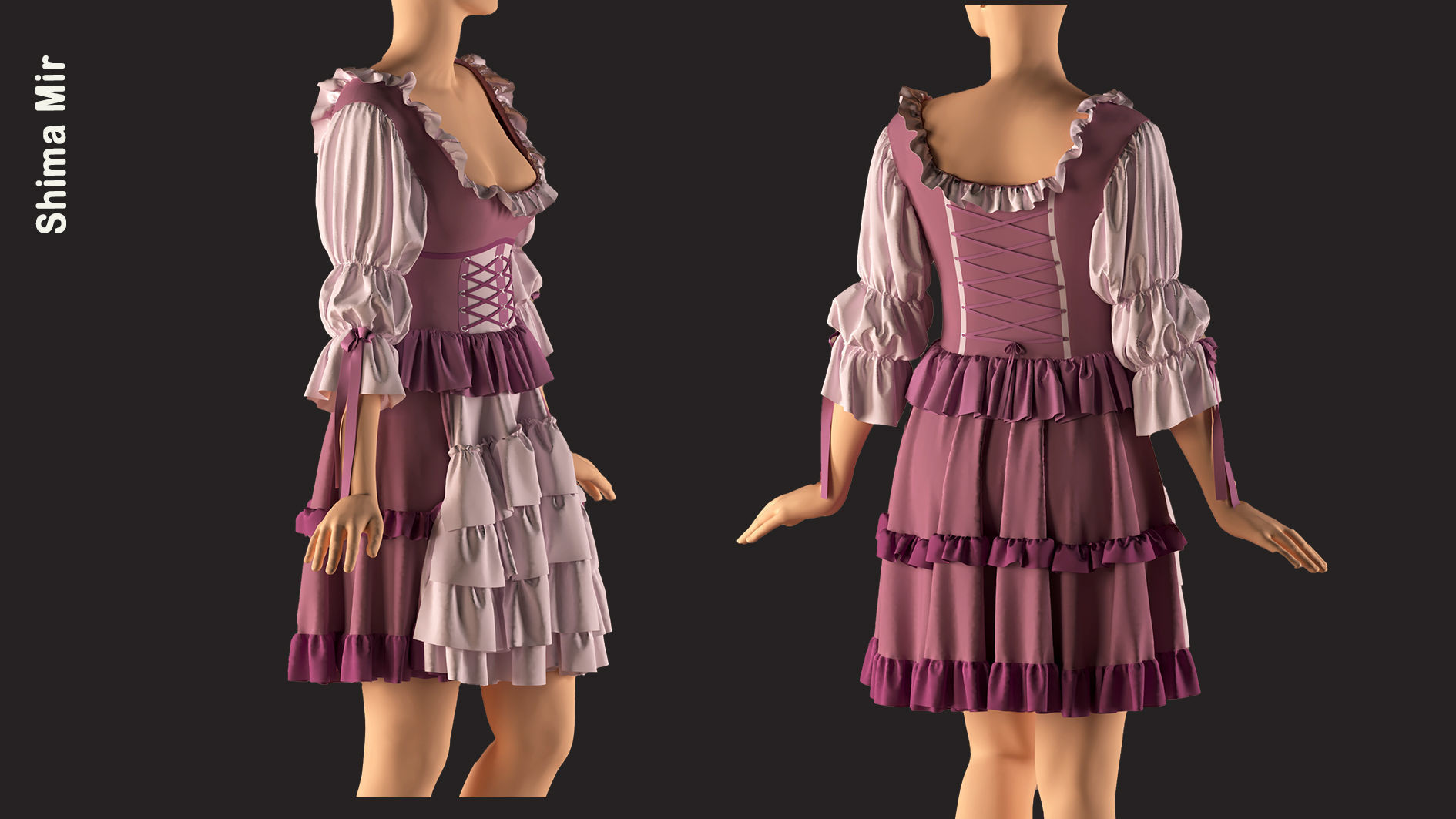 cute custom dress   -ZPRJ- FBX- OBJ-MTL-TEXTURE 3D model_13