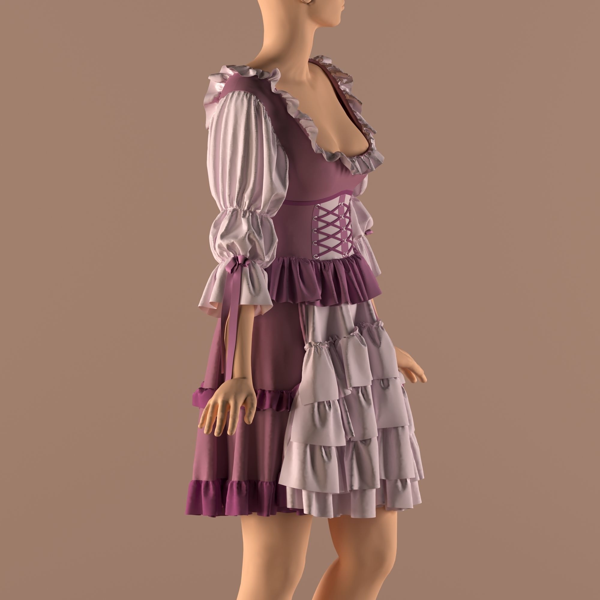 cute custom dress   -ZPRJ- FBX- OBJ-MTL-TEXTURE 3D model_10