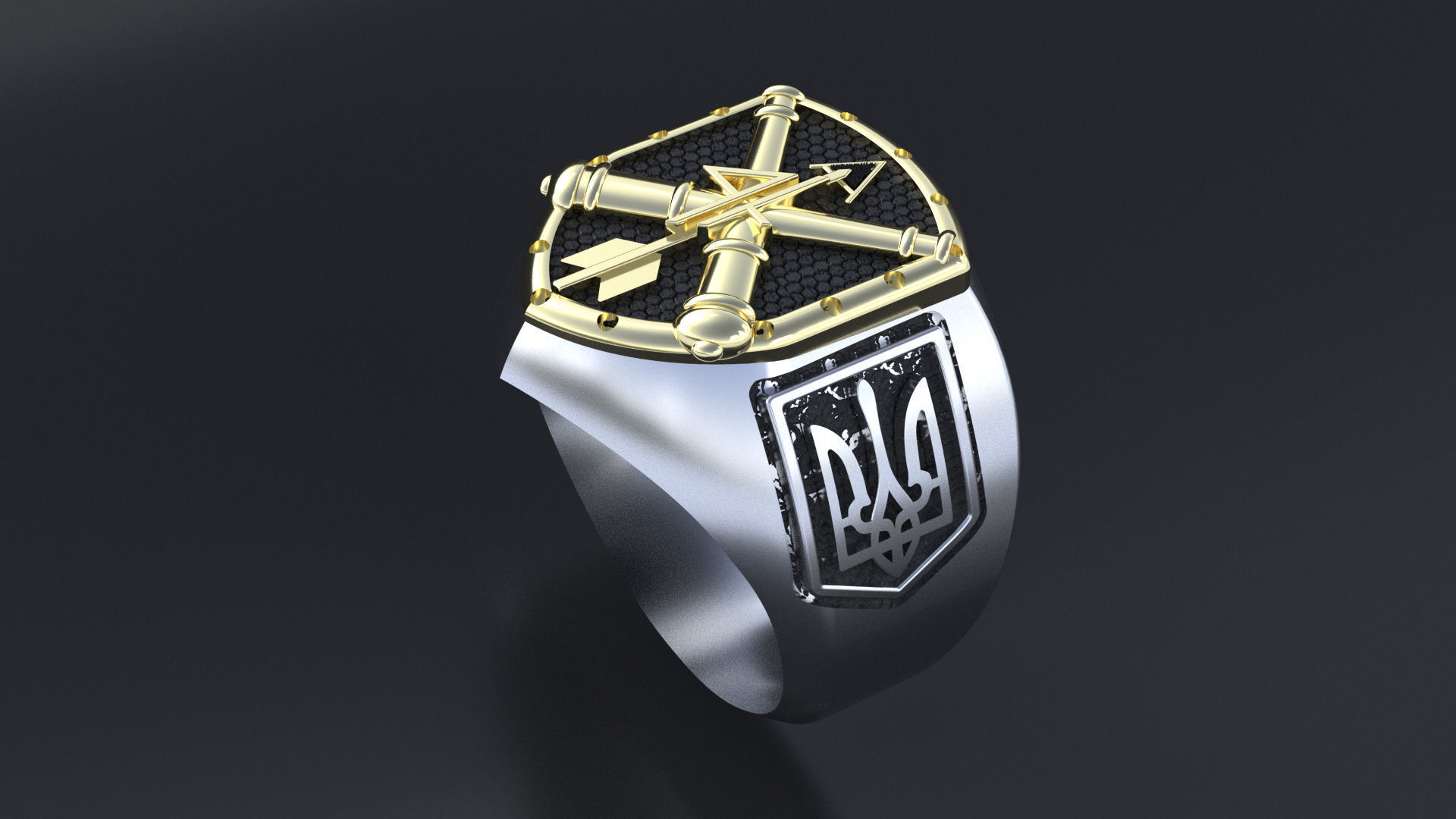 Ring with symbols of the Army of Ukraine 3D print model_14