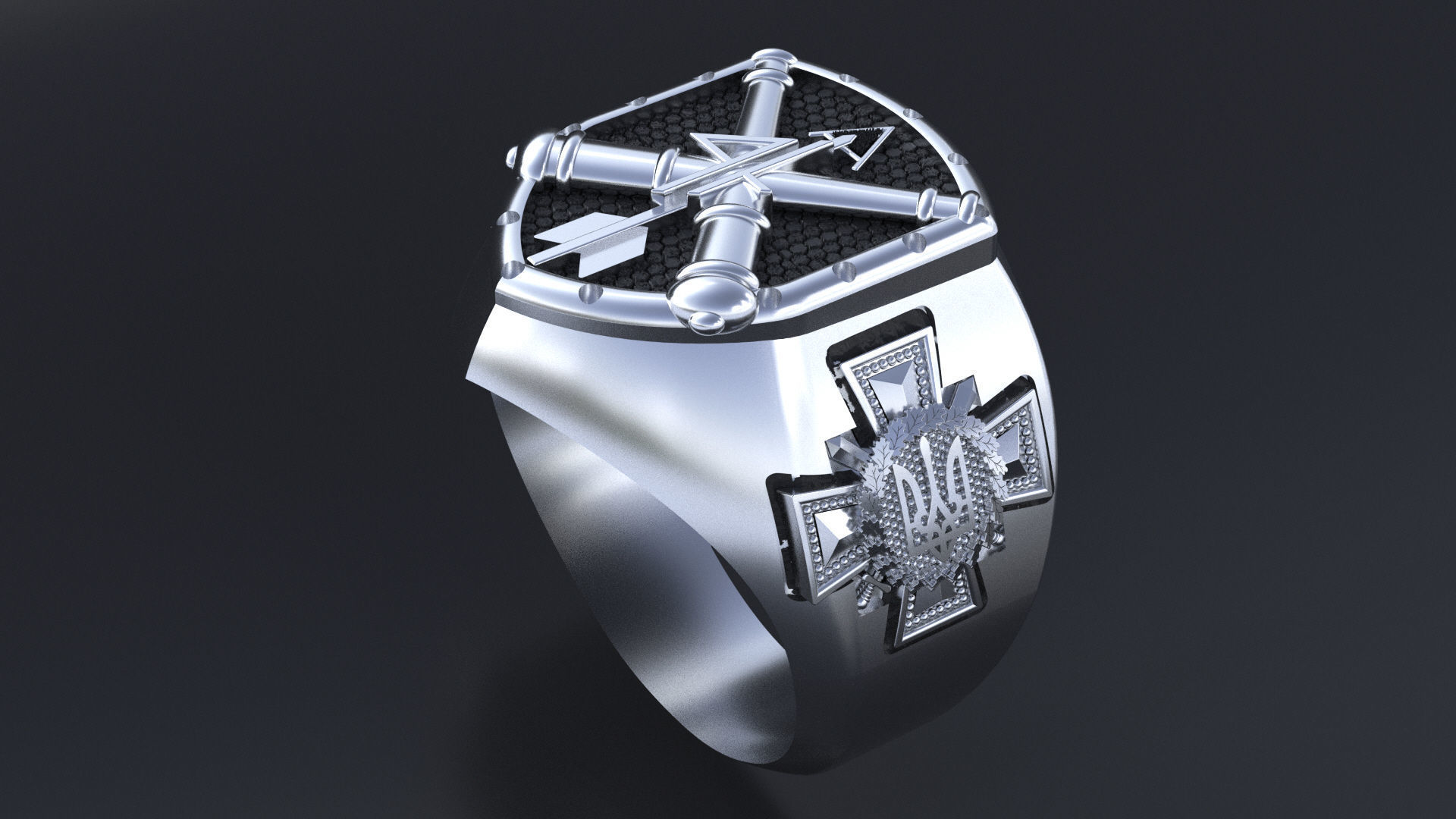 Ring with symbols of the Army of Ukraine 3D print model_4
