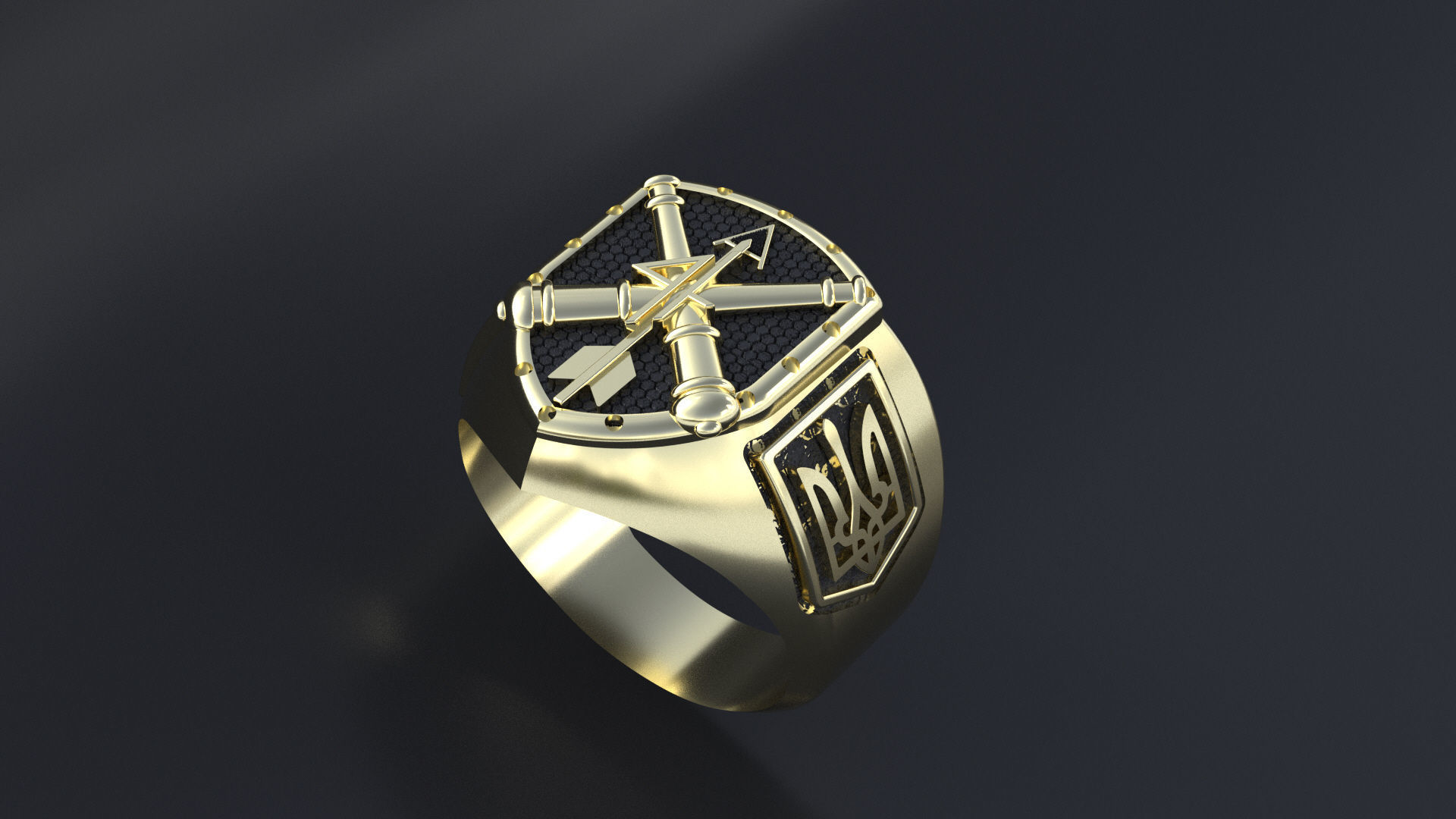 Ring with symbols of the Army of Ukraine 3D print model_9