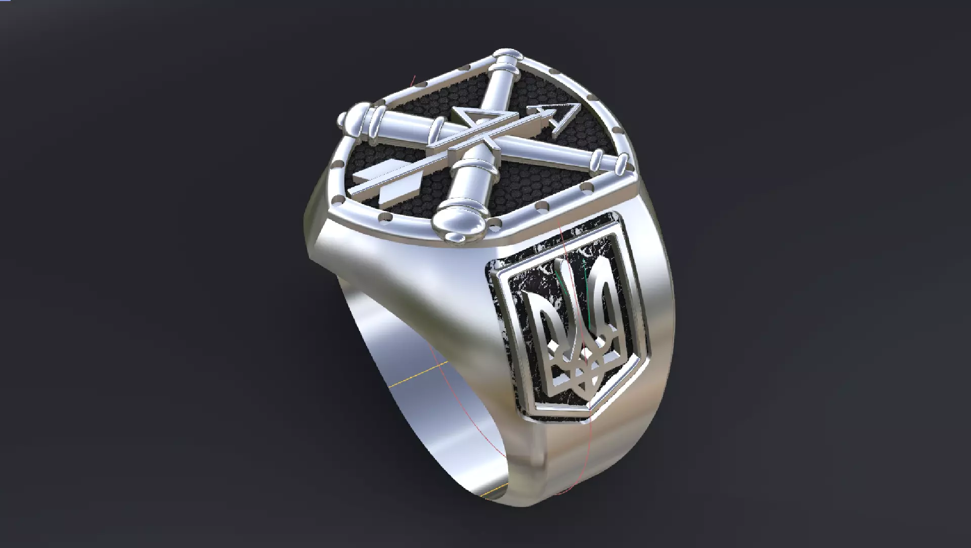 Ring with symbols of the Army of Ukraine 3D print model_0