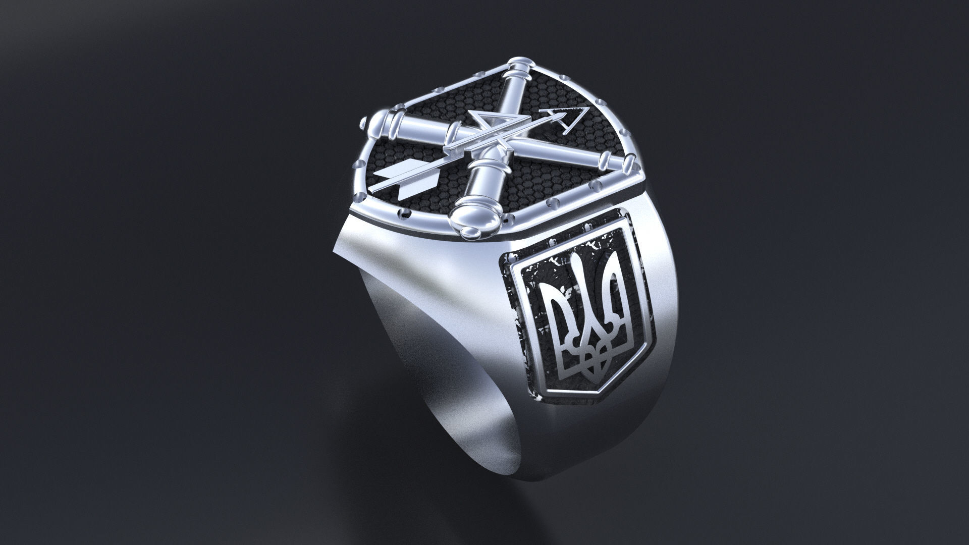 Ring with symbols of the Army of Ukraine 3D print model_11