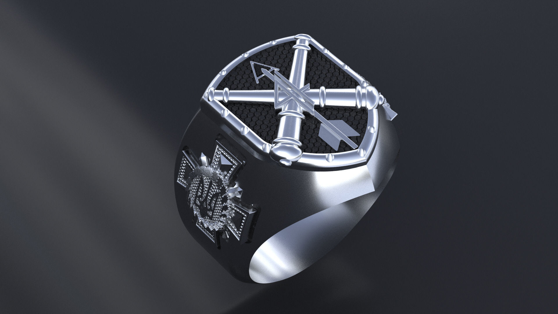 Ring with symbols of the Army of Ukraine 3D print model_1