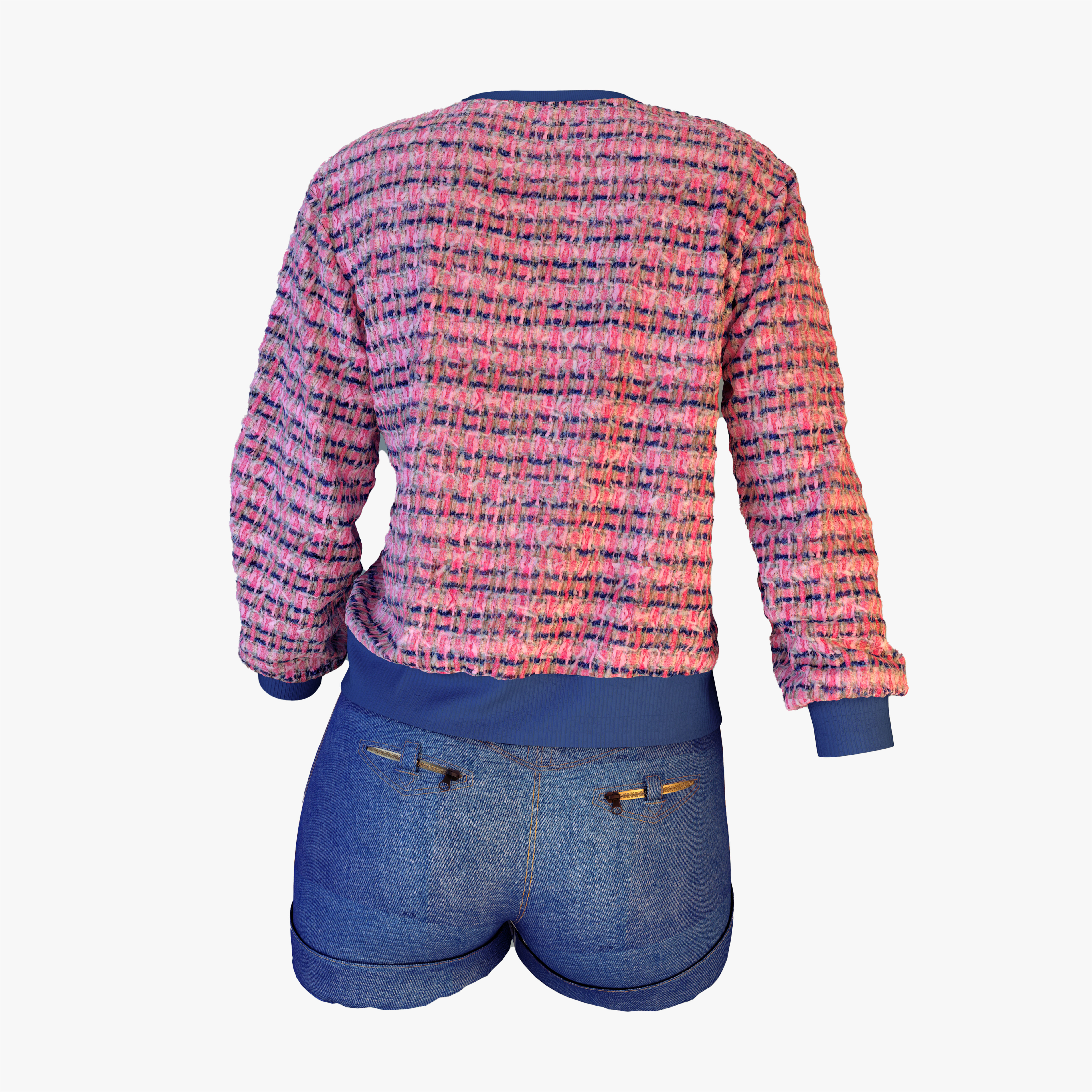 denim shorts and pullover - girls outfit 3D model_1