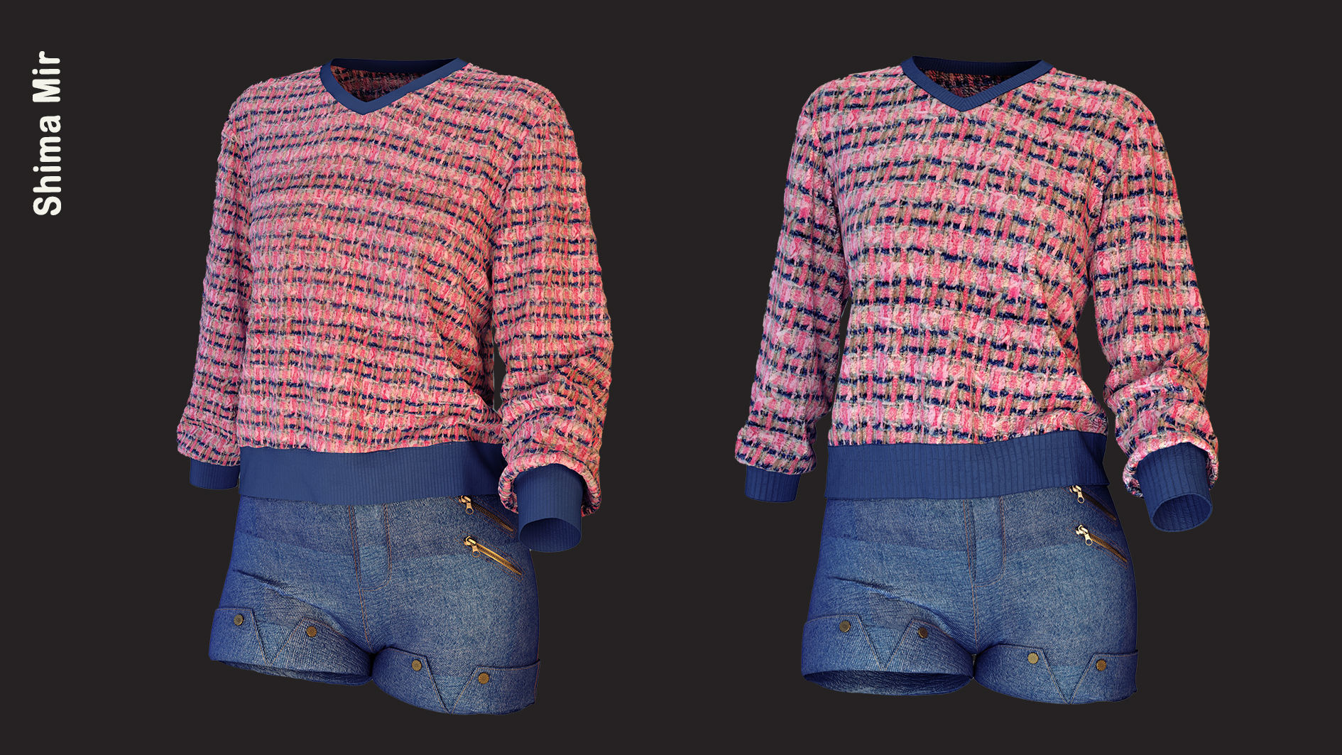 denim shorts and pullover - girls outfit 3D model_7