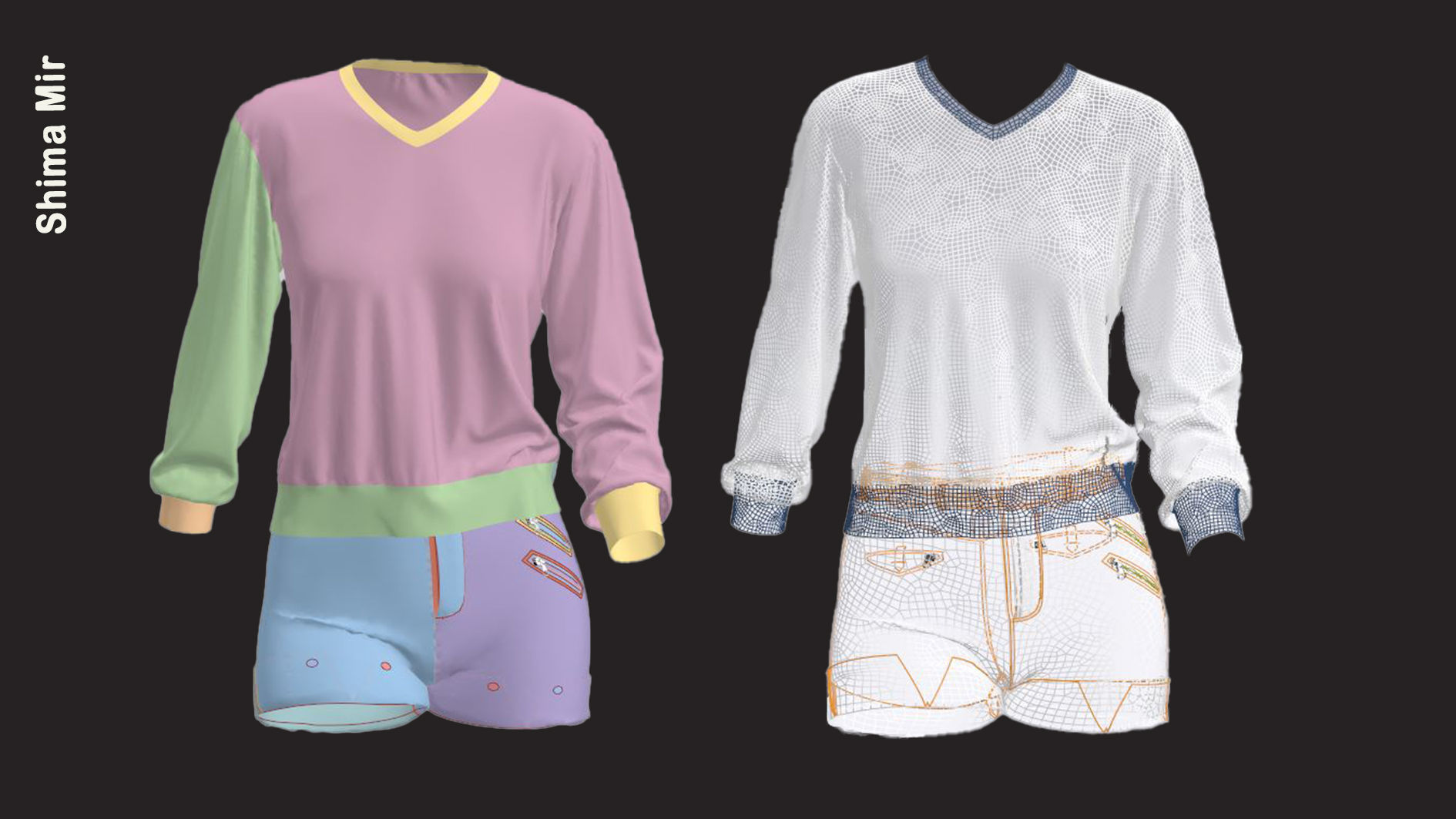 denim shorts and pullover - girls outfit 3D model_6