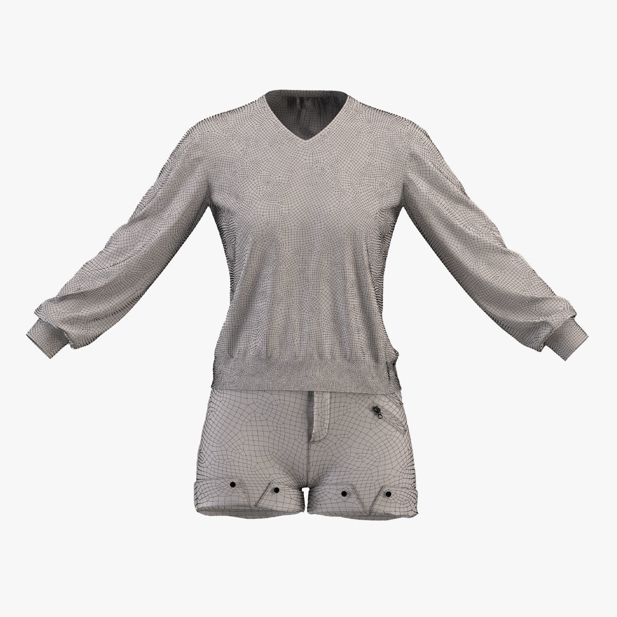 denim shorts and pullover - girls outfit 3D model_9