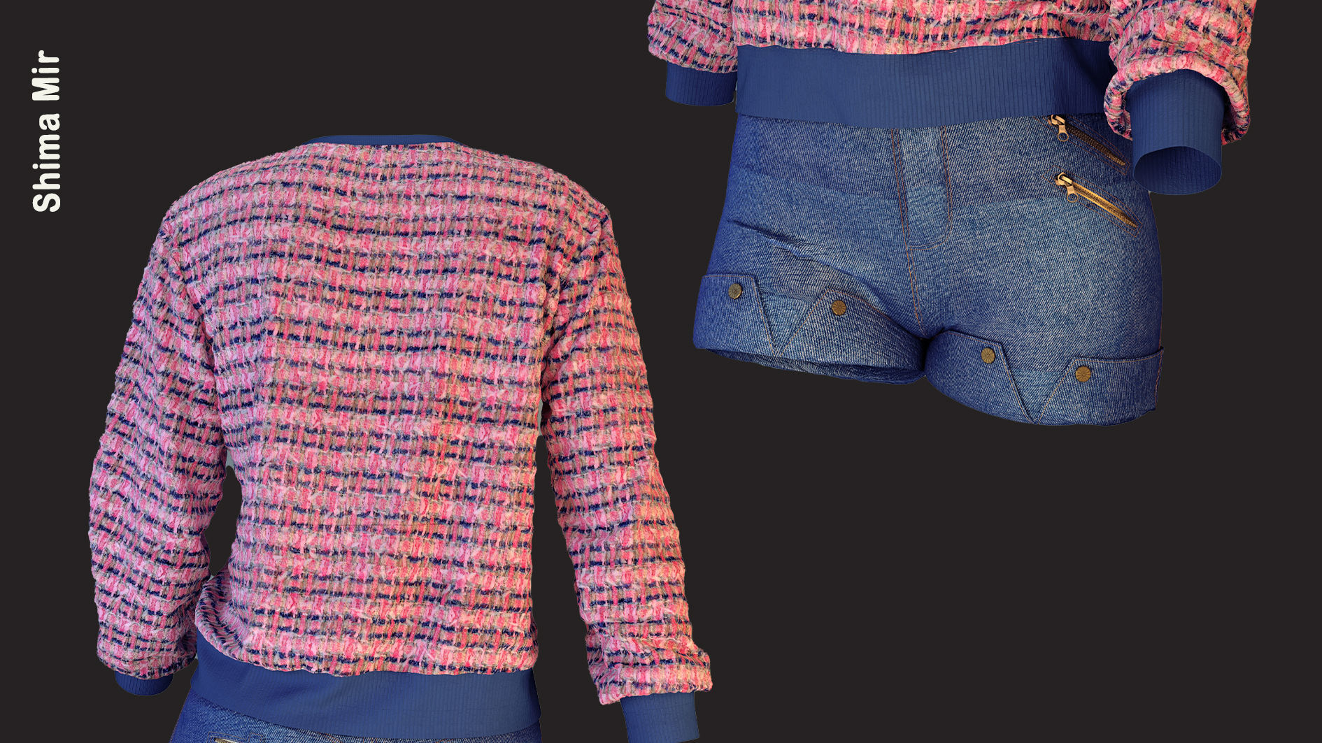 denim shorts and pullover - girls outfit 3D model_8
