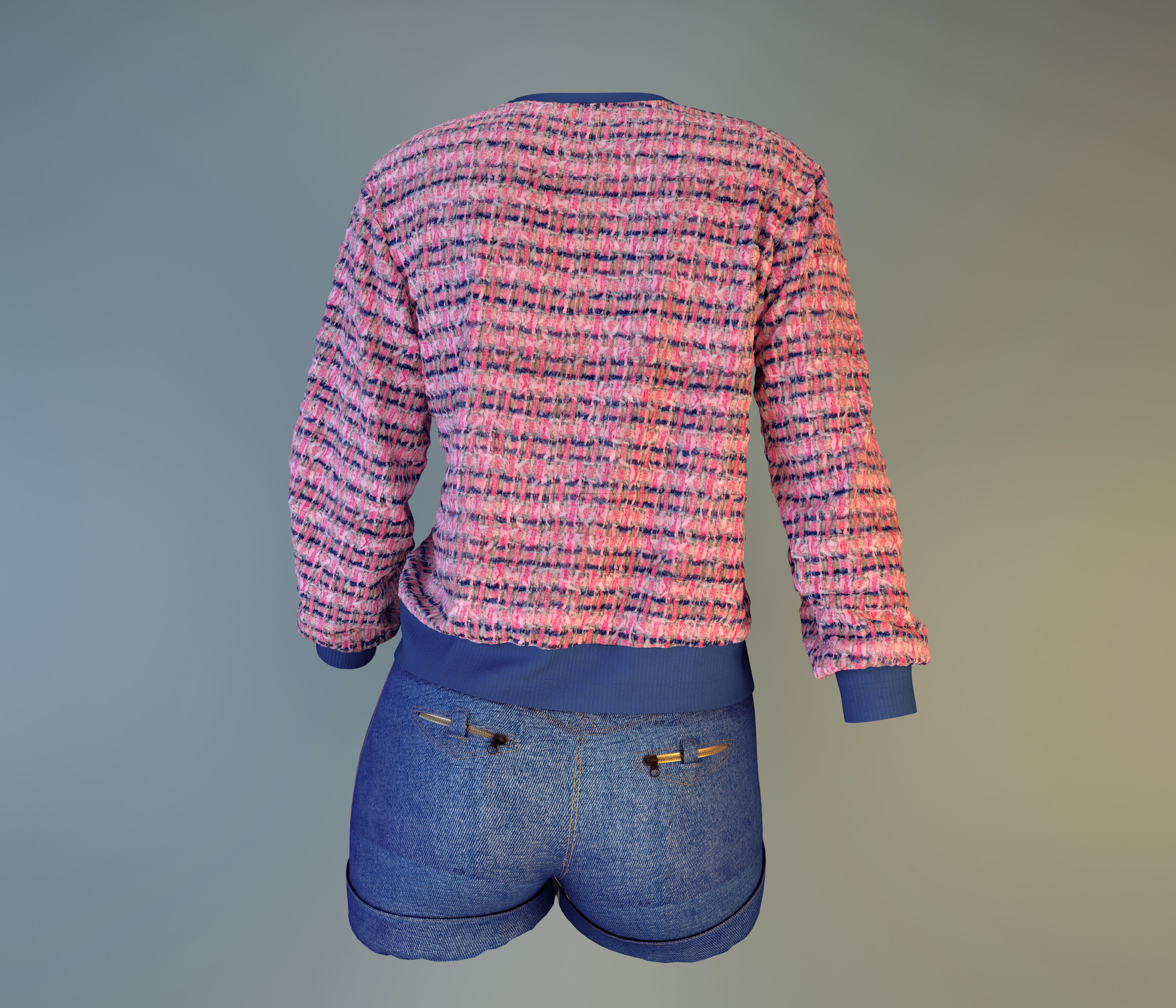 denim shorts and pullover - girls outfit 3D model_5