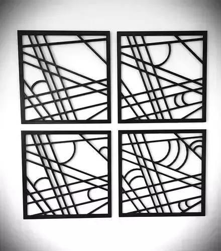 Wall Decor Lines and Arches 3D  Wall Art Set of 4 3D model