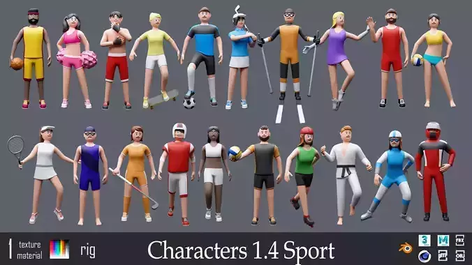 Cartoon characters 1 04 sport  Low-poly 3D model