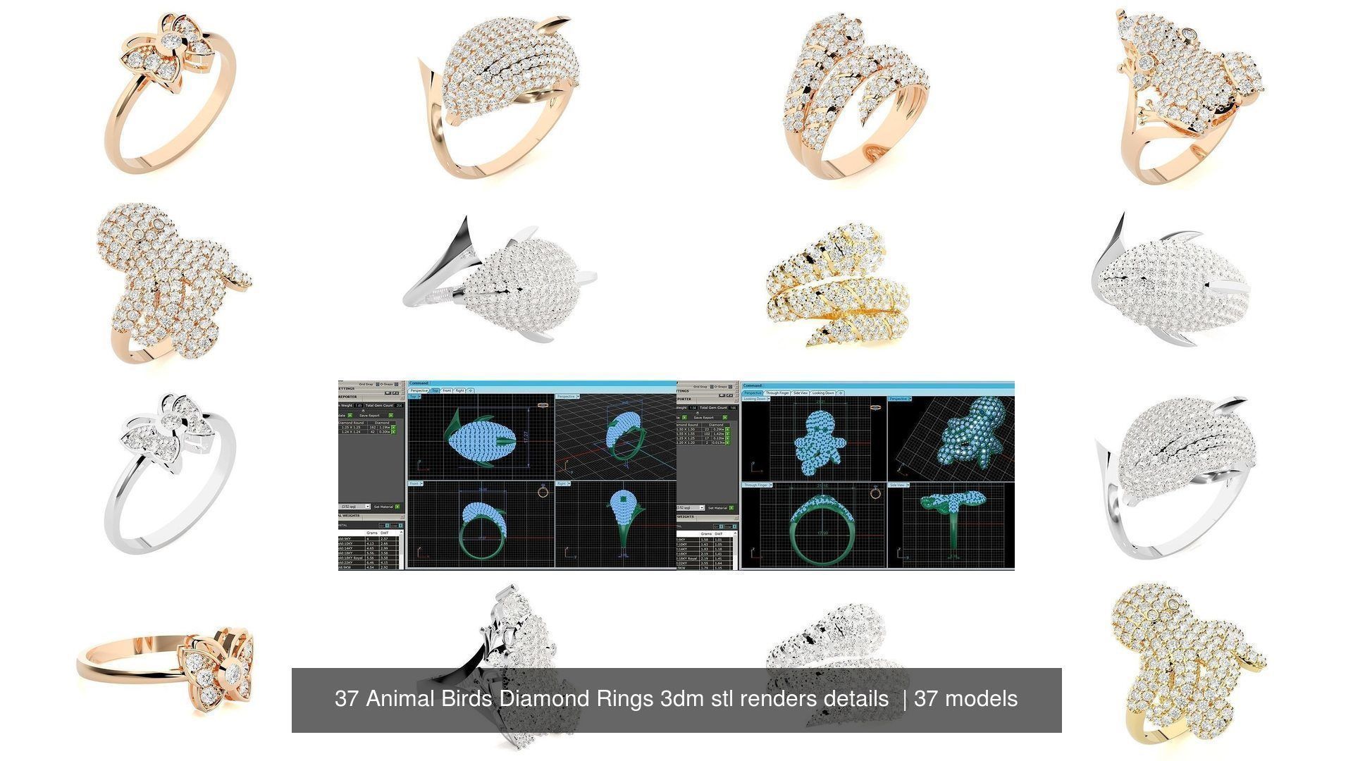 37 Animal Birds Diamond Rings 3dm stl renders details  3D Model Collection_4