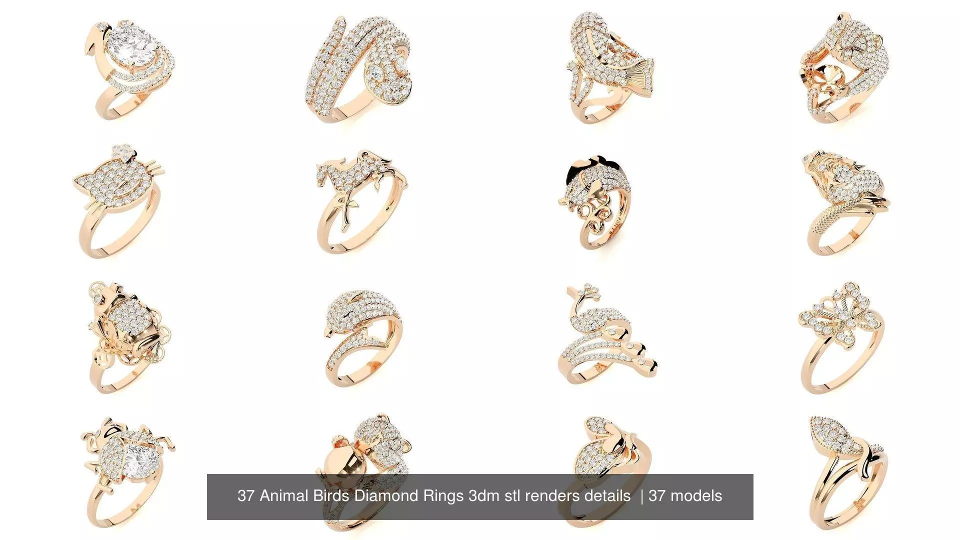37 Animal Birds Diamond Rings 3dm stl renders details  3D Model Collection_0