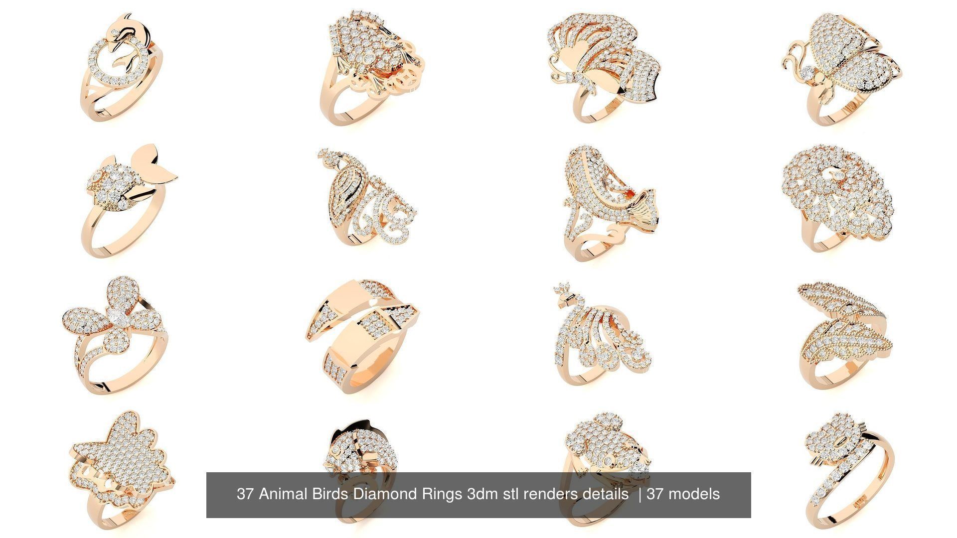 37 Animal Birds Diamond Rings 3dm stl renders details  3D Model Collection_2