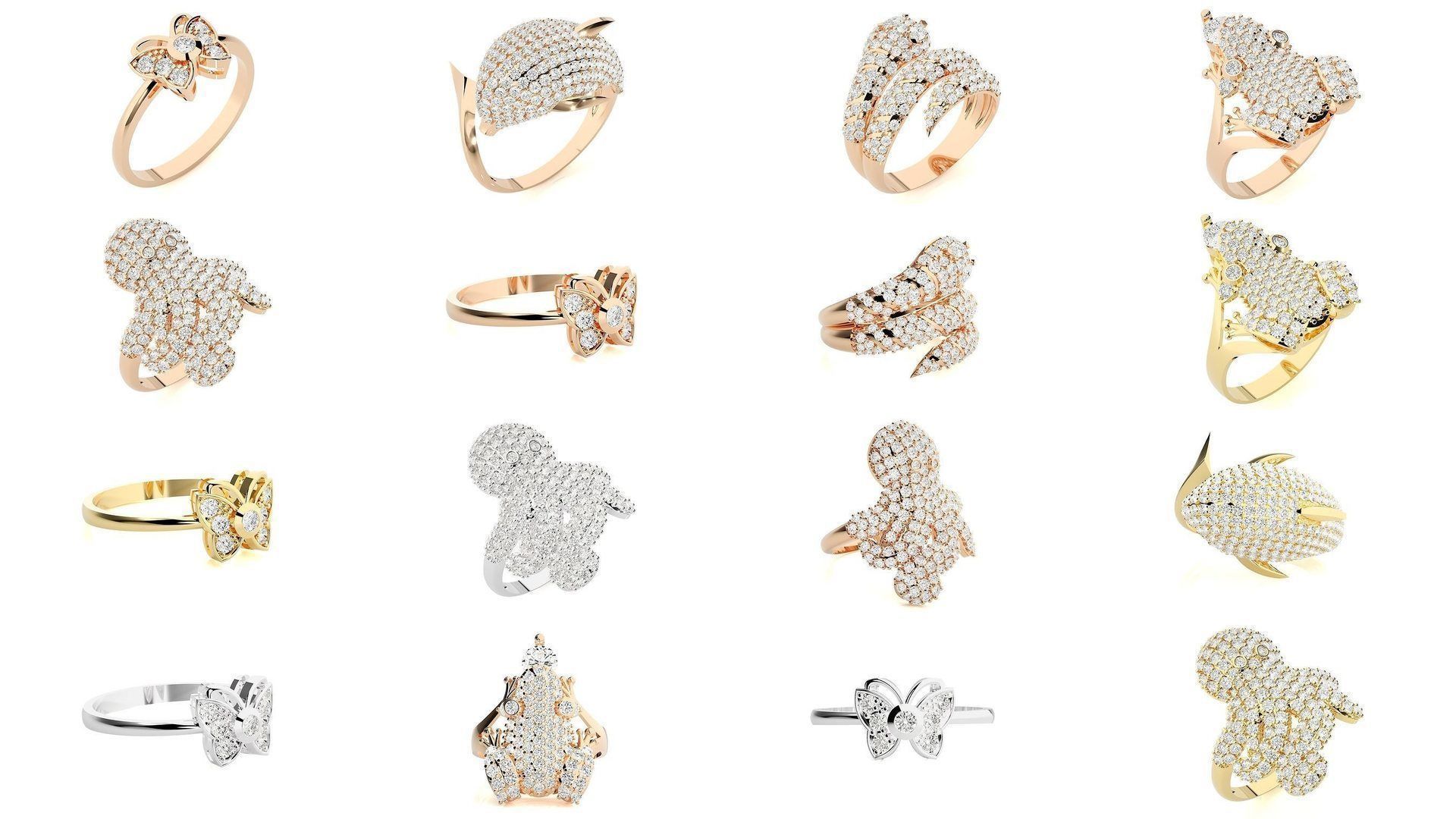 37 Animal Birds Diamond Rings 3dm stl renders details  3D Model Collection_3