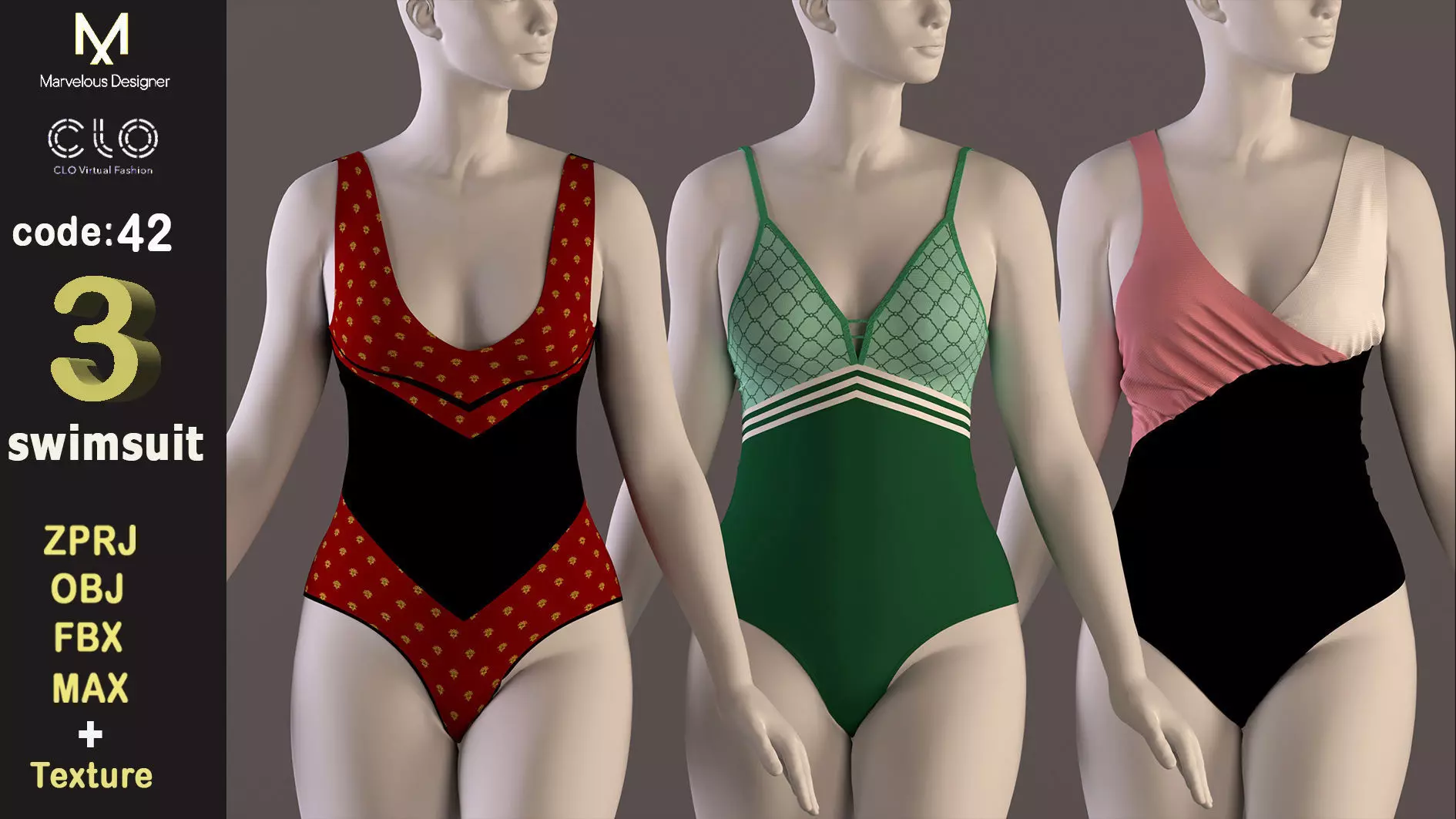 women swimsuit - swimwear -with texture 3D model_0