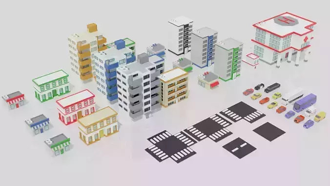 21 buildings and 16 cars