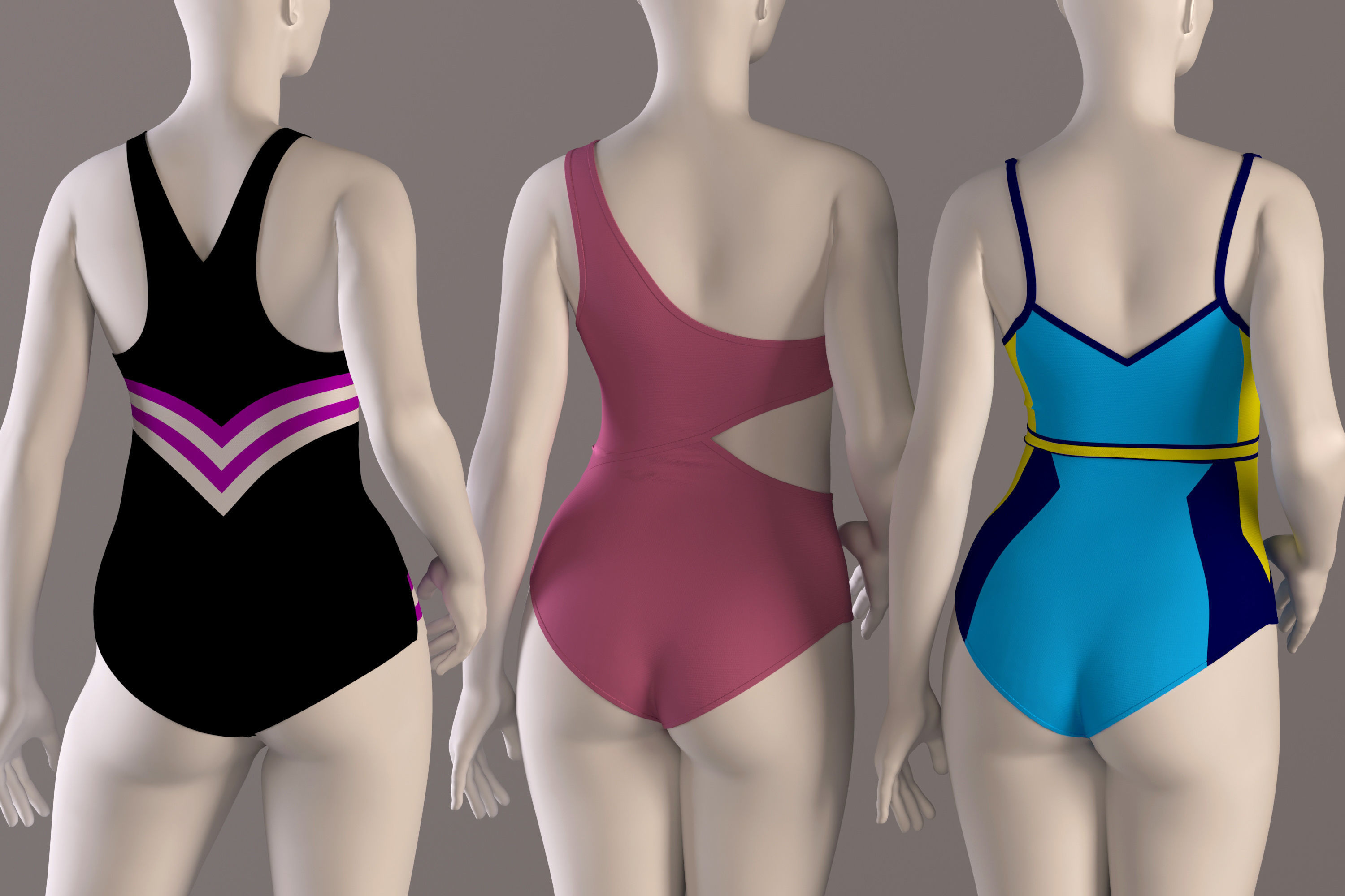 3 Women swimsuit - swimwear with textures 3D model_2