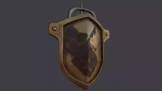 Old worn shield shaped brooch Low-poly 3D model