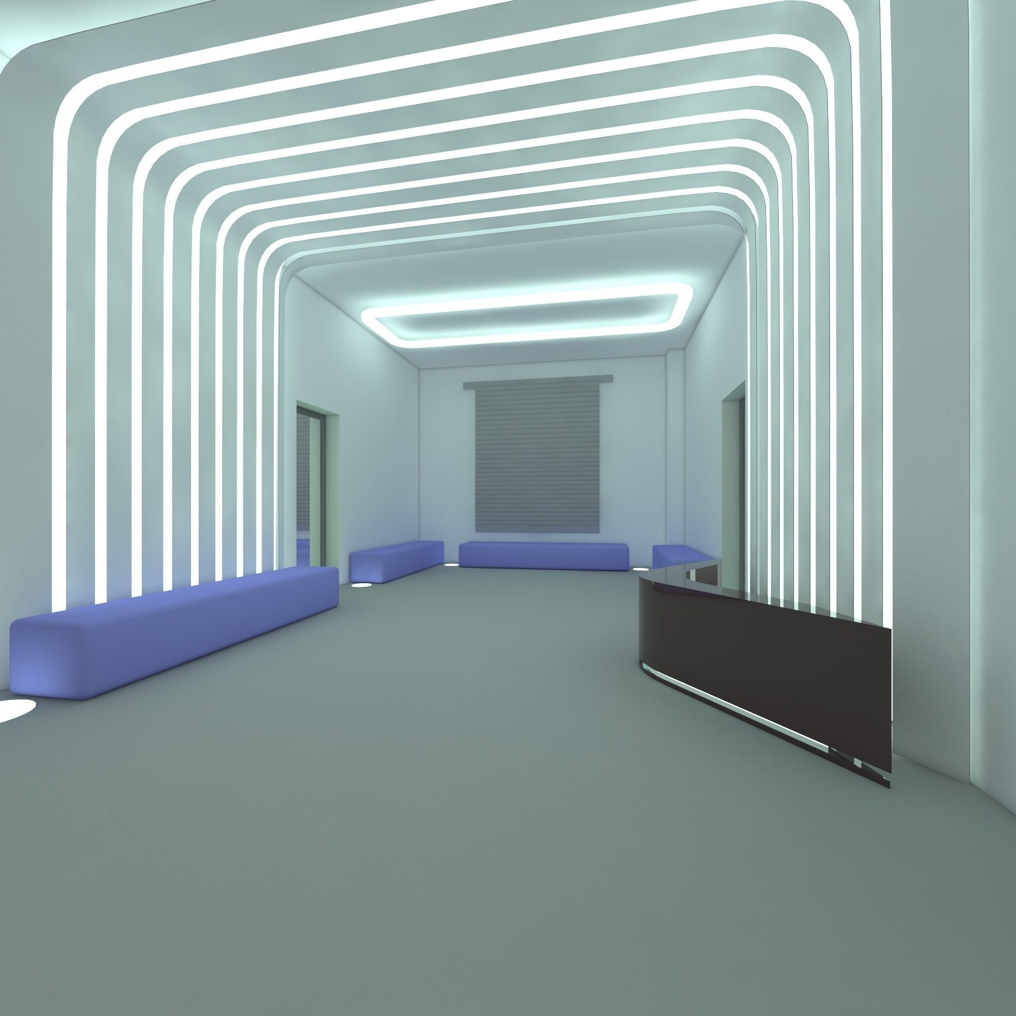 Reception lobby with benches and lighting 3D model_5