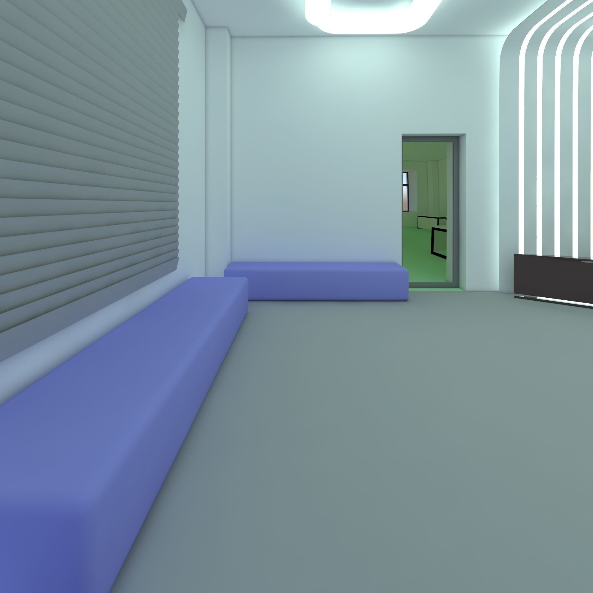 Reception lobby with benches and lighting 3D model_4