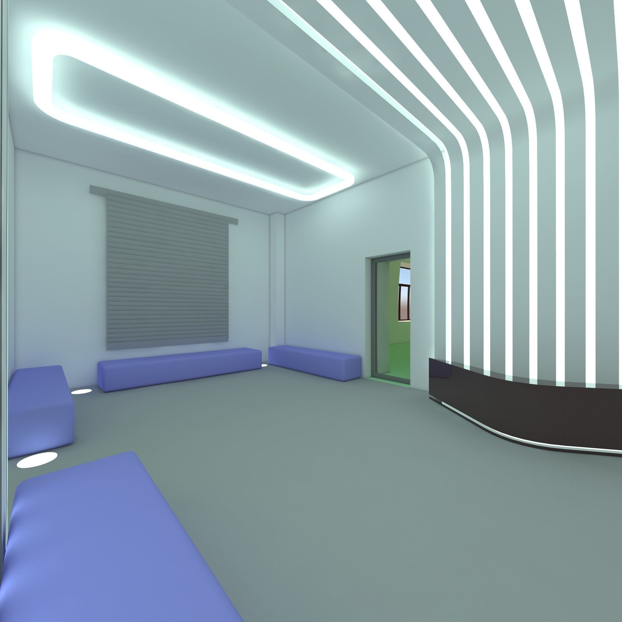 Reception lobby with benches and lighting 3D model_6