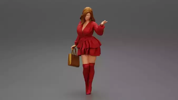 Young woman wearing beautiful Fashion dress and holding handbag