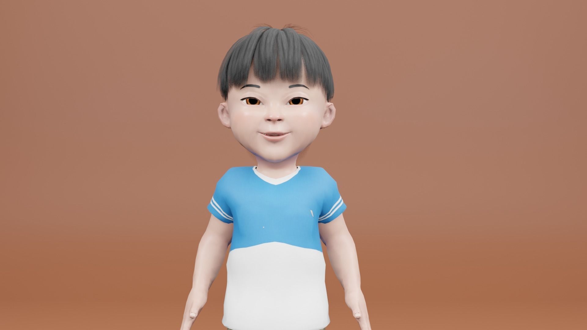 Cartoon Asian Boy Free low-poly 3D model_1