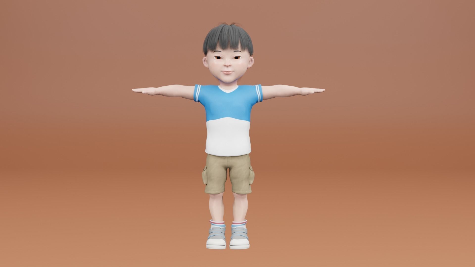 Cartoon Asian Boy Free low-poly 3D model_2