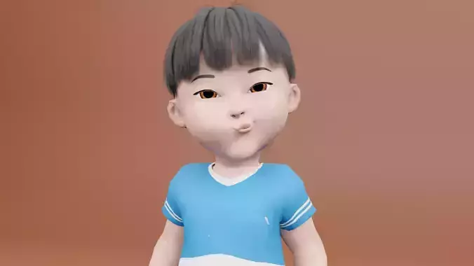 Cartoon Asian Boy Free low-poly 3D model