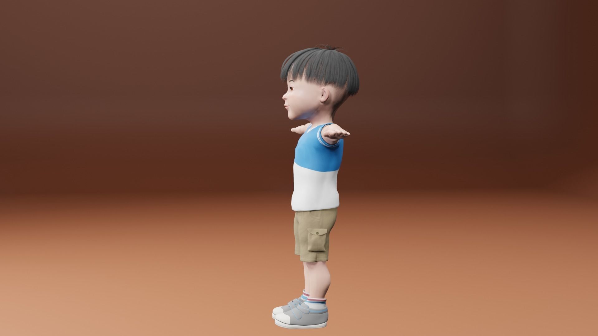 Cartoon Asian Boy Free low-poly 3D model_5