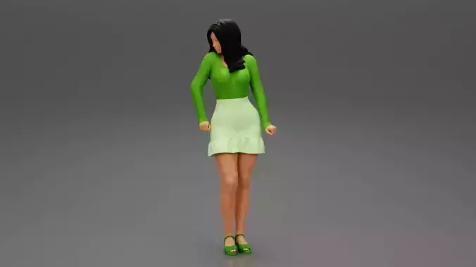 Young Woman in Mini Skirt shirt and Heels