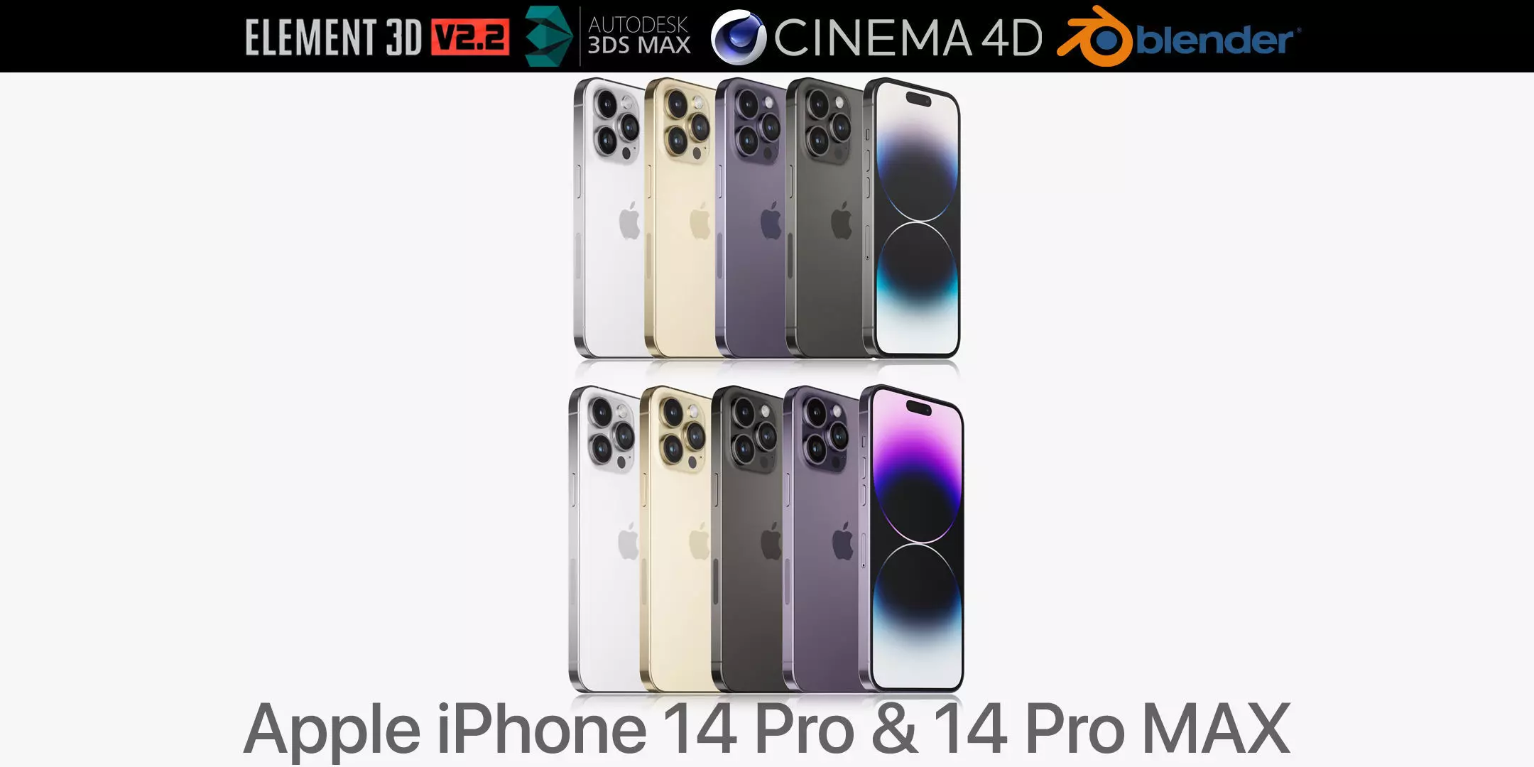 Apple iPhone 14 Pro and 14 Pro MAX all colors 3D model