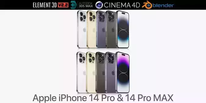 Apple iPhone 14 Pro and 14 Pro MAX all colors 3D model