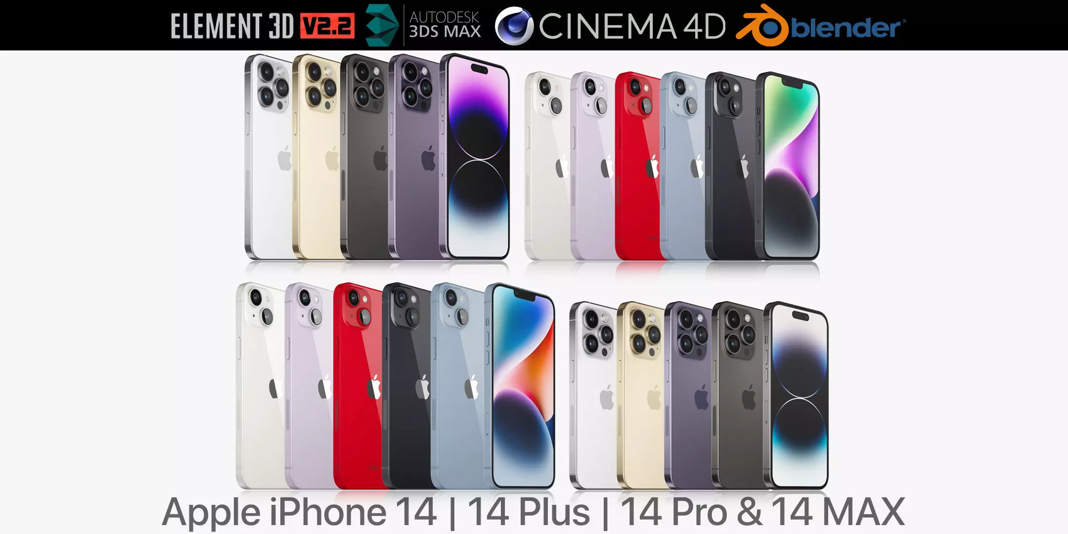 Apple iPhone 14 and 14 Plus and 14 Pro and 14 Pro MAX all colors 3D model_0