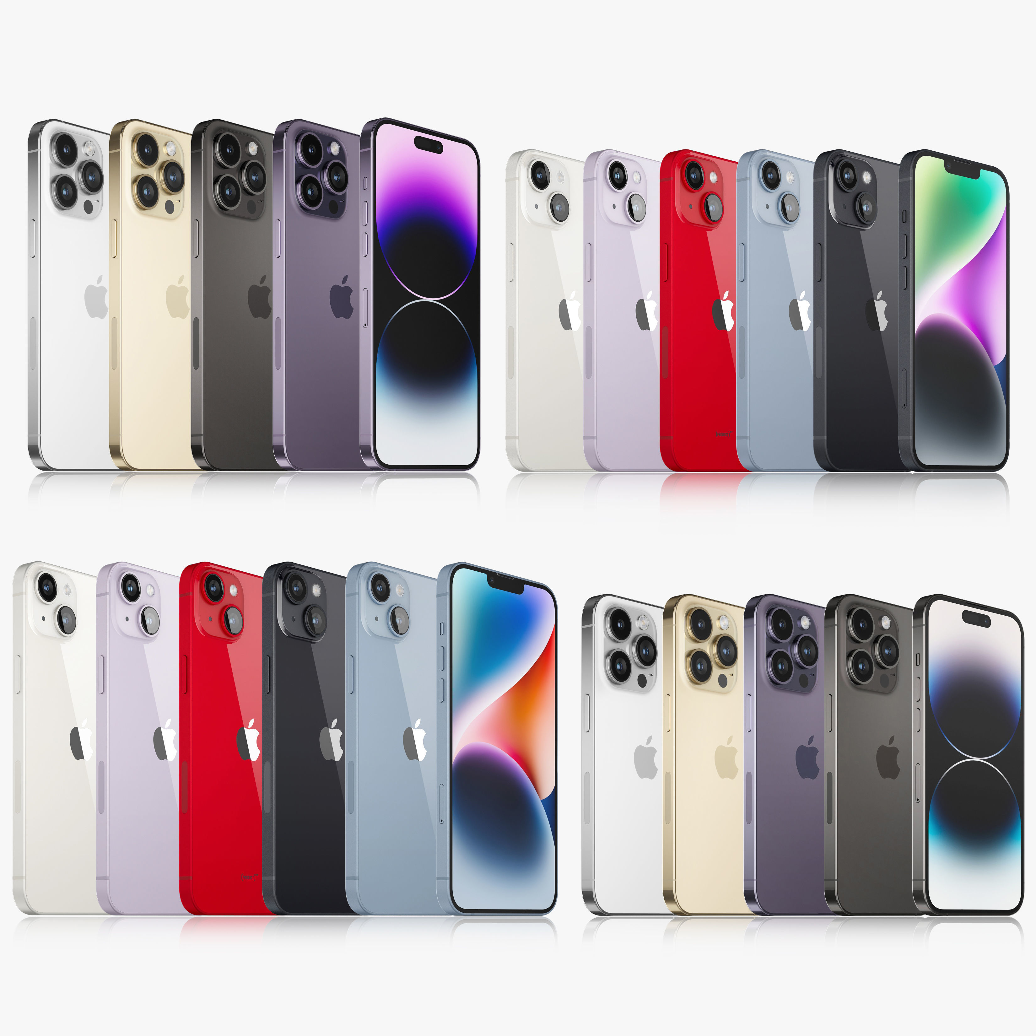 Apple iPhone 14 and 14 Plus and 14 Pro and 14 Pro MAX all colors 3D model_1