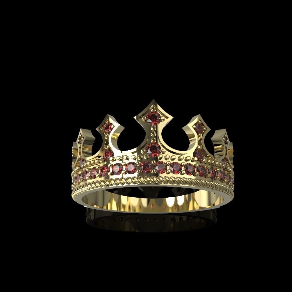 Designer crown ring with diamonds 3D print model_4
