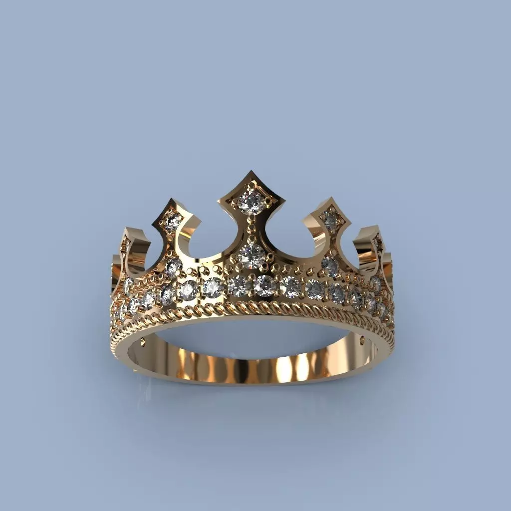 Designer crown ring with diamonds 3D print model_0