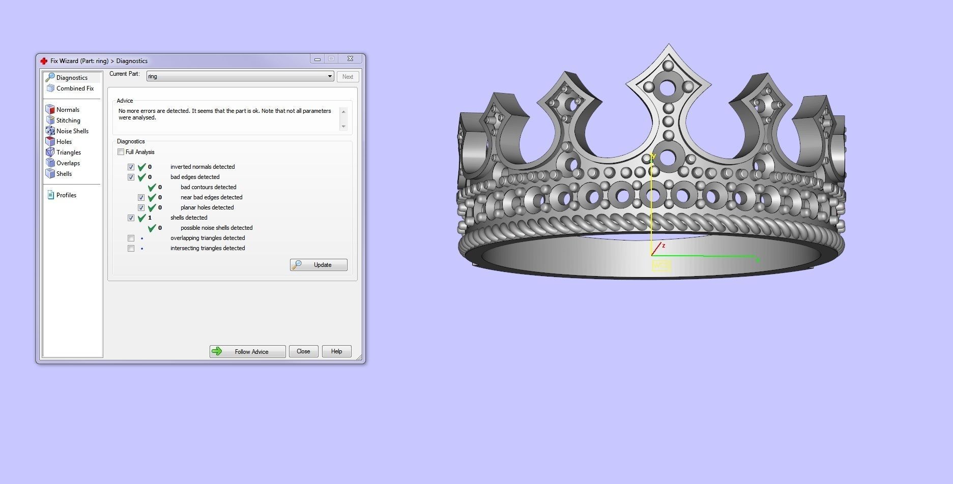 Designer crown ring with diamonds 3D print model_5