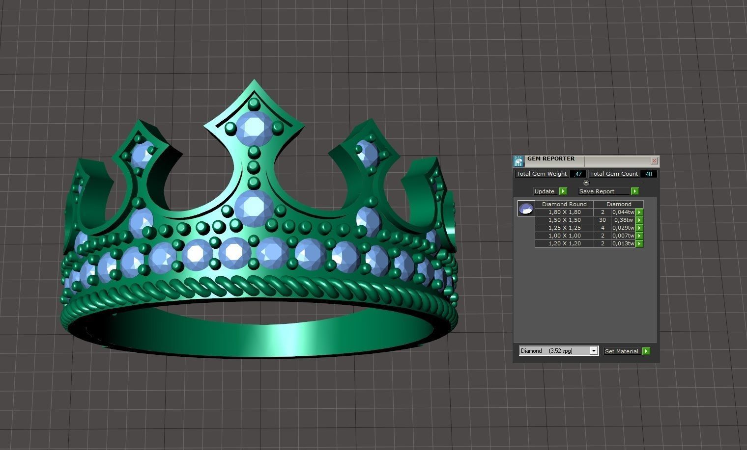Designer crown ring with diamonds 3D print model_6