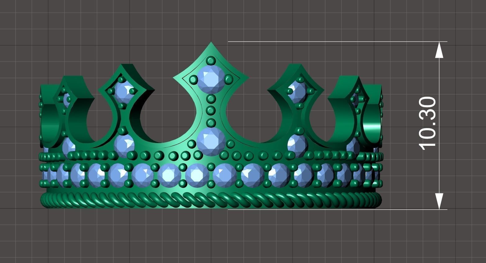 Designer crown ring with diamonds 3D print model_8