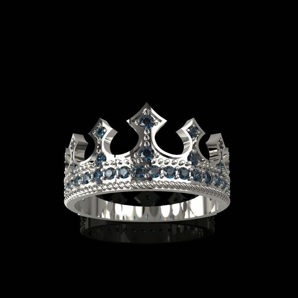 Designer crown ring with diamonds 3D print model_2