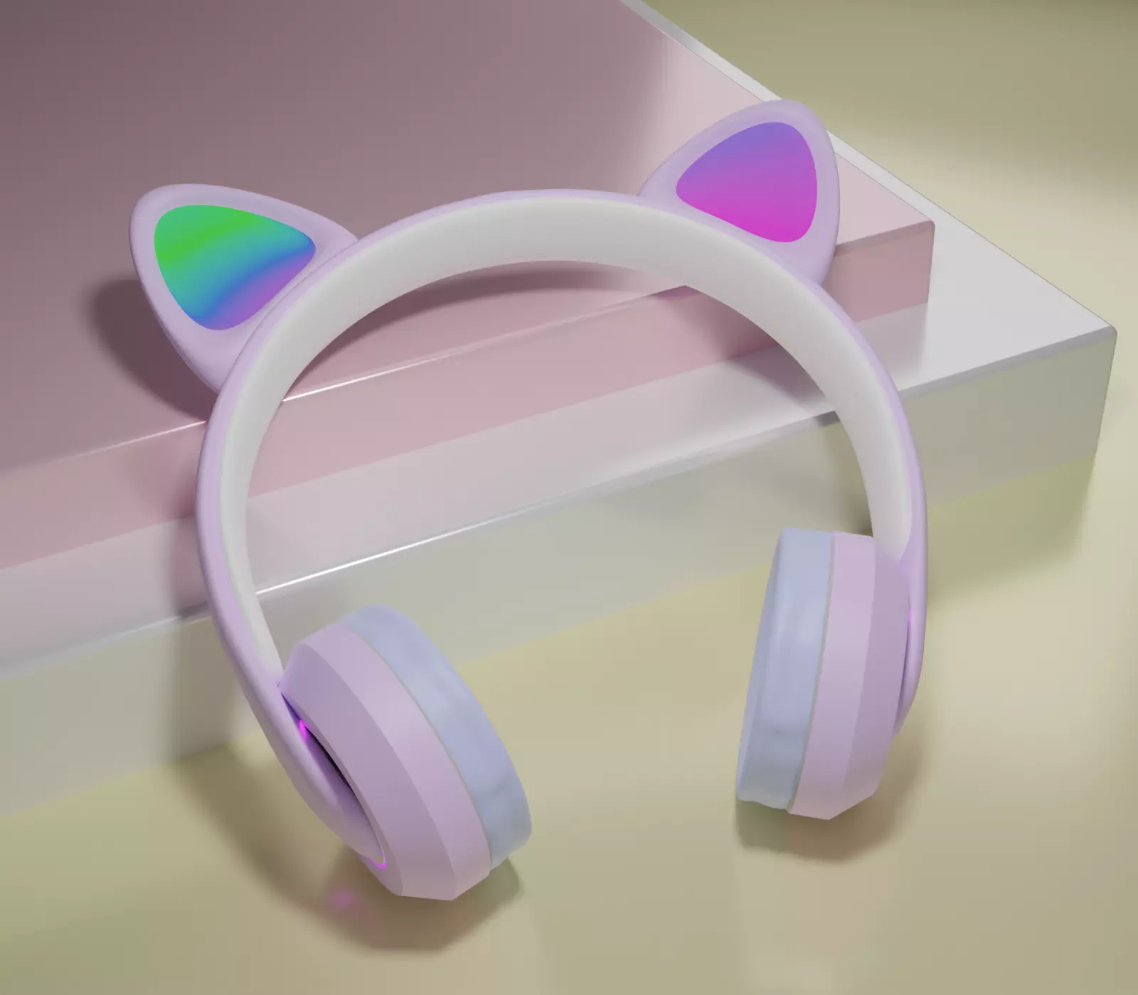 Cat Headphones GRADIENT Low-poly 3D model_0