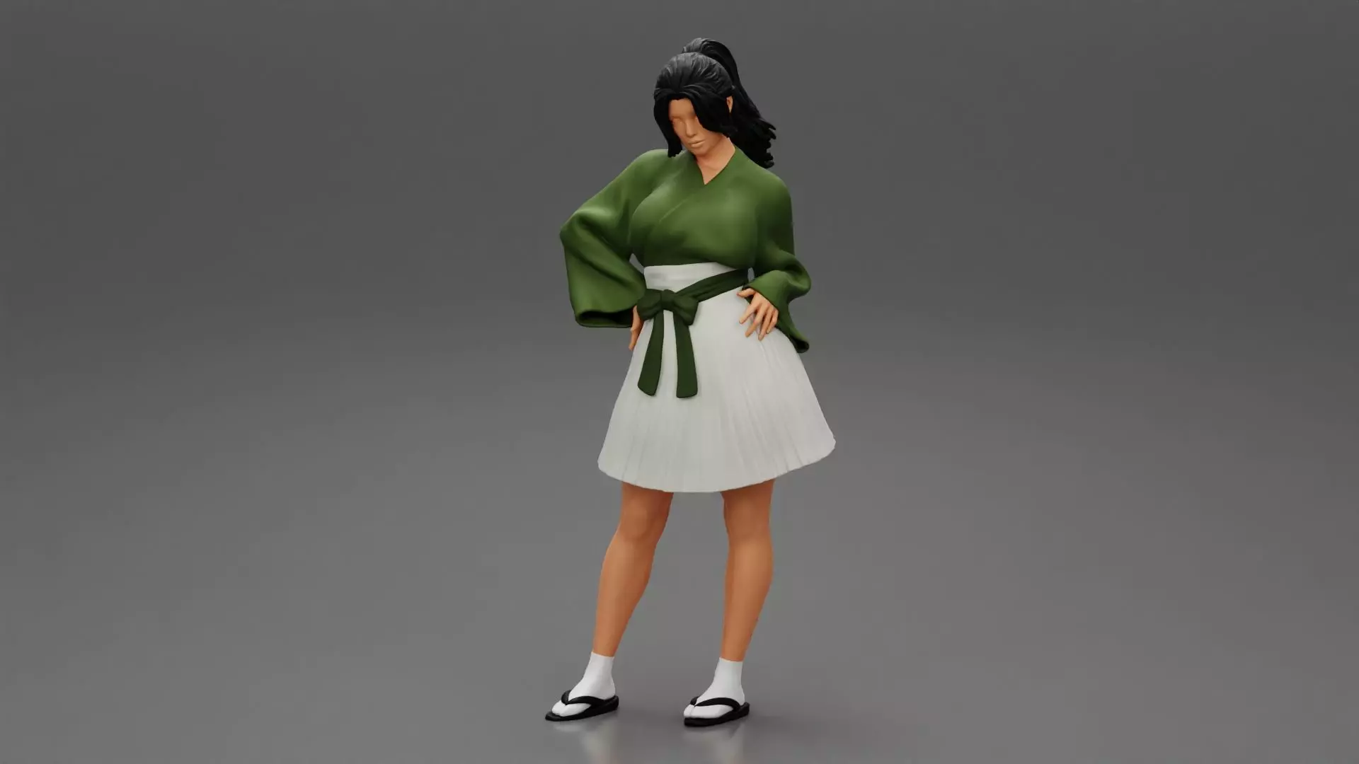Asian Girl with Nice Outfit Short Skirt and Long Sleeve Shirt 3D print model
