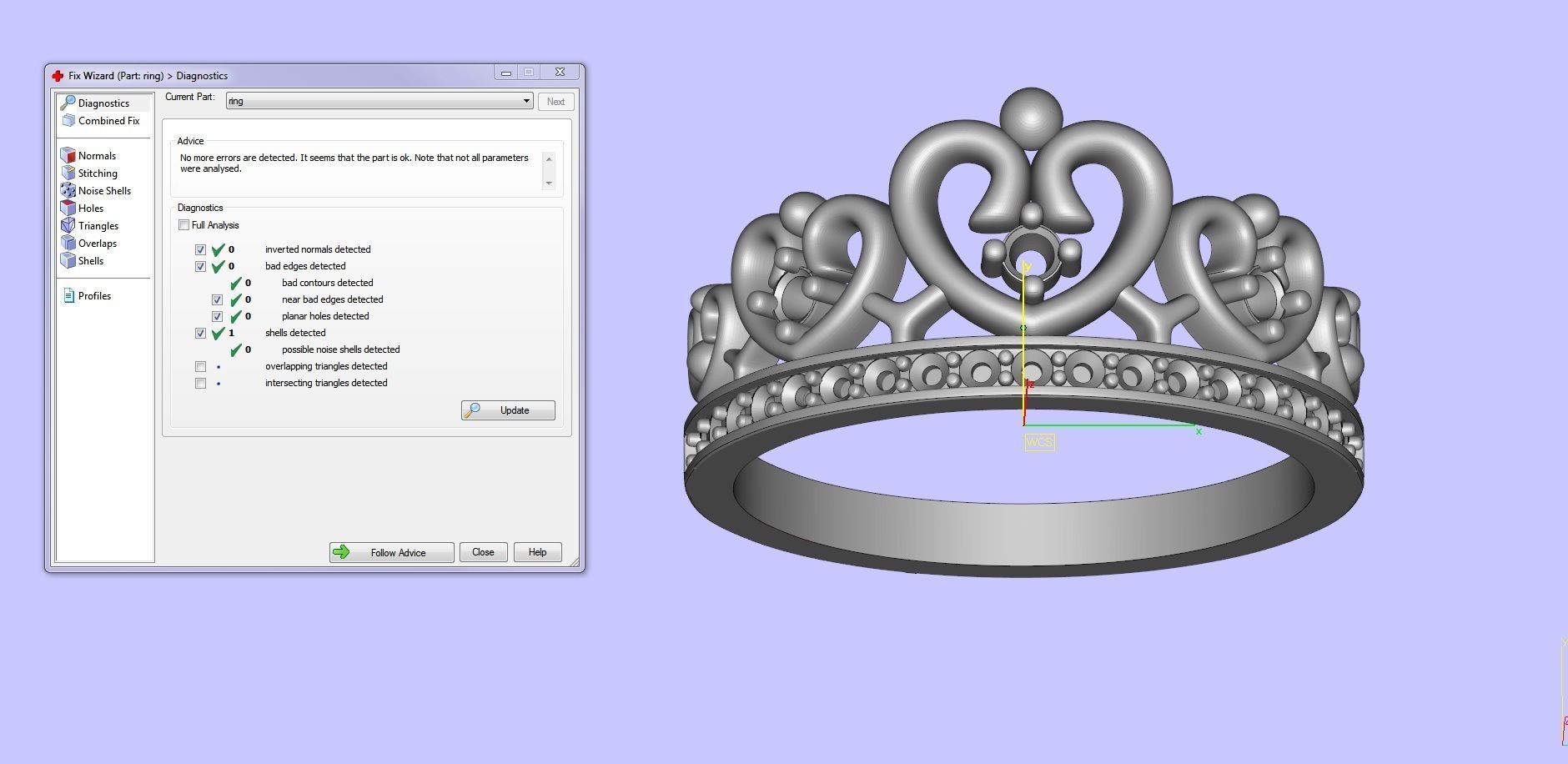 Designer crown ring with diamonds 3D print model_5